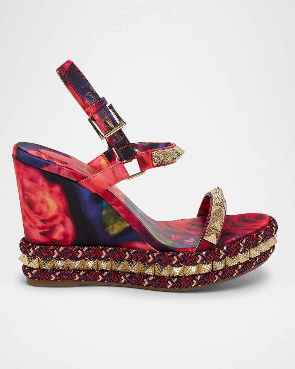 Pyraclou Satin Roses Wedge Sandals